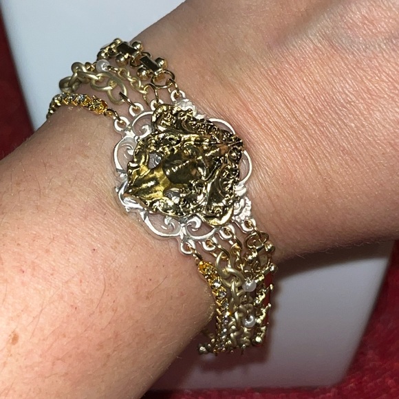 NEW! Elegant Vintage Inspired Gold & Silver Medusa Head Multi-Chain Bracelet - Picture 3 of 8